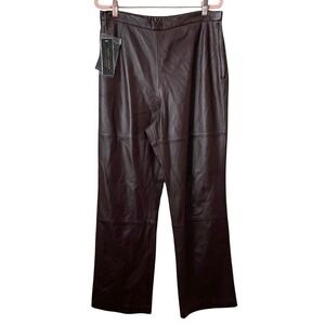 Terry Lewis Pants Womens 14 Petite Brown Genuine Leather Straight Quiet Luxury